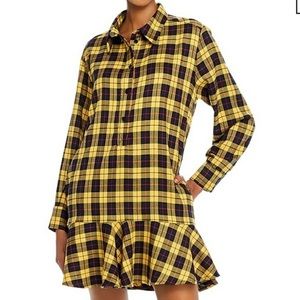 AQUA Ruffled Plaid Shirt Dress